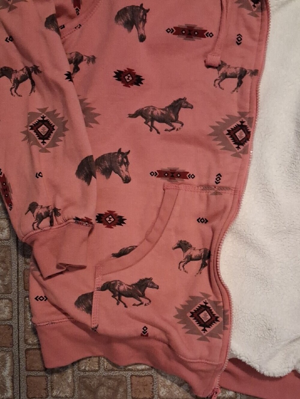 Pink Sherpa-Lined Horse Print Hooded Puffer Jacket Size 2XL - Picture 4 of 4